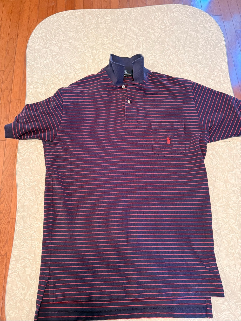 Ralph Lauren Navy Polo with Red Stripe & Pocket Logo